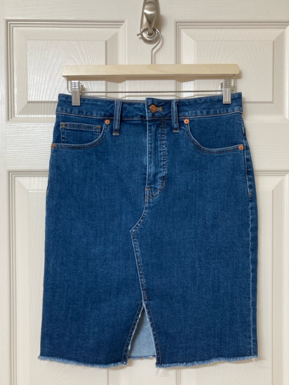Madewell Dark Wash Front Slit Jean Skirt 28 Size 4 Coastal Cowgirl Denim Preppy